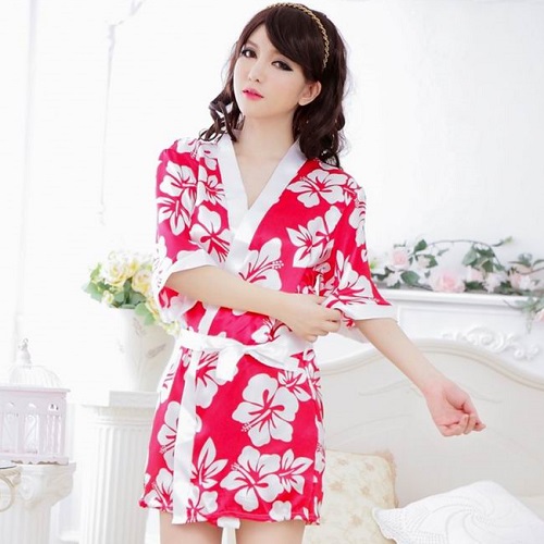 红白色印花日式和服
