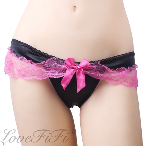 蕾丝花黑T情趣内裤